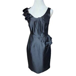 Kirribilla Size 6 Dress Black Ruffled Sheath Cotton Blend